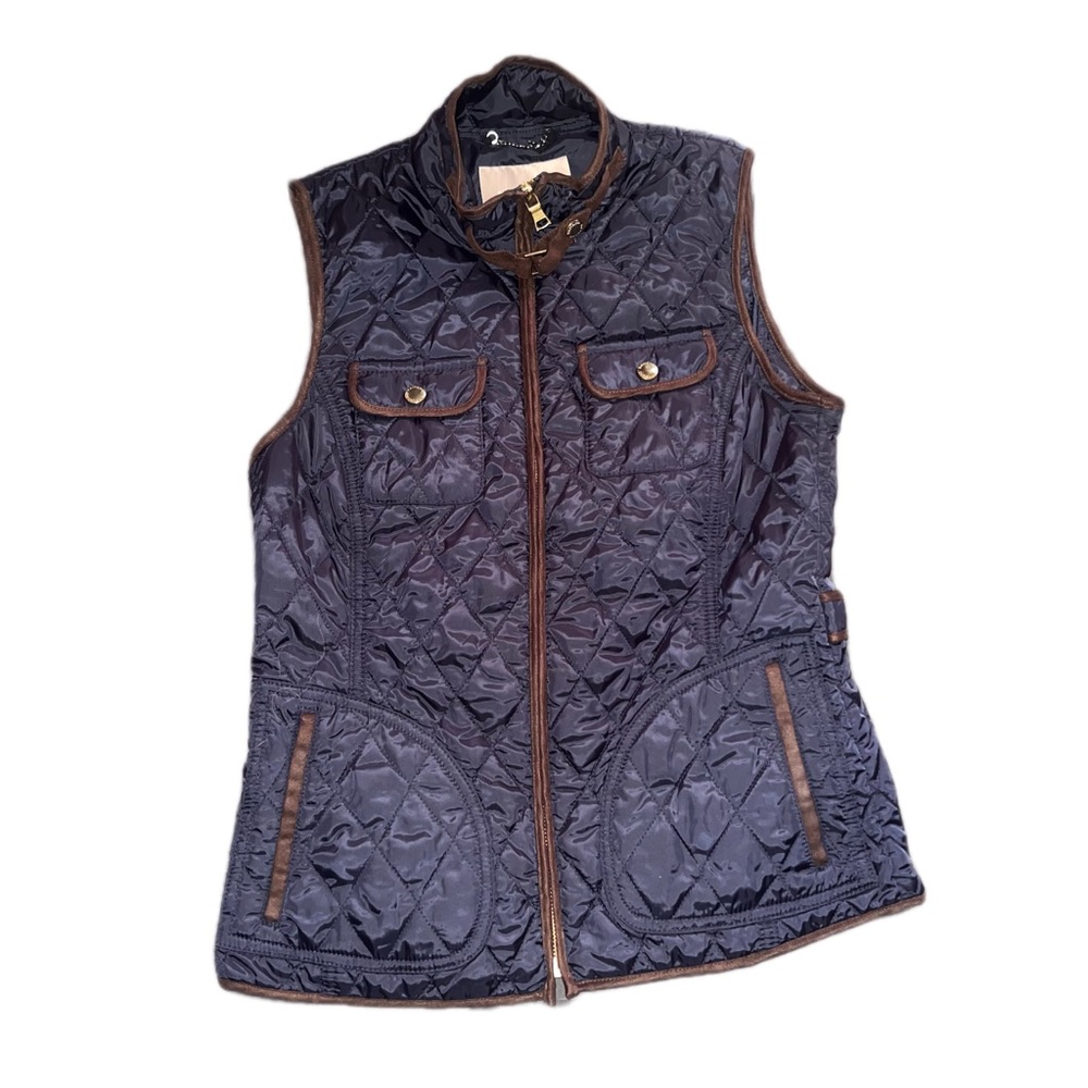 Banana Republic Navy Blue Quilted Field Vest with Brown Suede Trim - Size Small